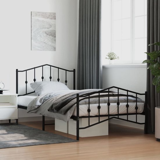 vidaXL - Bedframe - met - hoofd- - en - voeteneinde metaal - zwart - 107x203 - cm