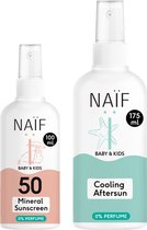 Naïf - Spray Solaire Minéral SPF50 & Spray Après-Soleil Rafraîchissant 0% Coffret Parfum - Bébés & Enfants - 100 ml + 175 ml
