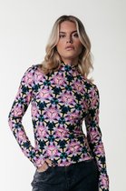 Colourful Rebel Neyo Graphic Flower Peached Turtleneck Top - S