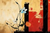 JJ-Art (Toile) 150x100 | Fleurs, abstrait, surréalisme moderne, art | plant, fleur, rouge, marron, noir, bleu, moderne | Impression sur toile Photo-Painting (décoration murale)