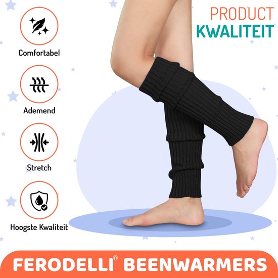 Ferodelli Beenwarmers - Dames - Overknee - Ballet - Wol - Kniekousen - Leg Warmers - Baggy - Zwart - Ferodelli