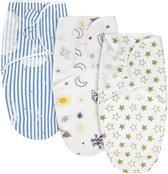 Swaddle Bébé, 3 pièces couverture pour bébé couverture d'emmaillotage pour nouveau-nés de 0 à 3 mois couverture d'emmaillotage en 100% Katoen couverture de sac de couchage réglable