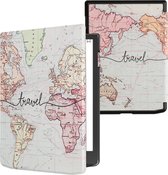 kwmobile hoes geschikt voor Pocketbook InkPad 4 - Magnetische sluiting - E reader cover in zwart / meerkleurig - Travel Wereldkaart design