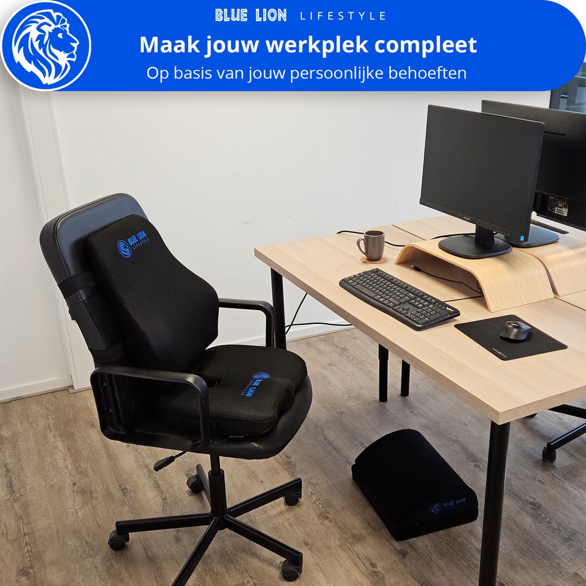 Blue Lion Ergonomisch Rugkussen L - Rugsteun voor Onderrug en Middenrug - Stoelkussen voor Bureaustoel, Auto & Thuiswerken – Zwart – foto 7