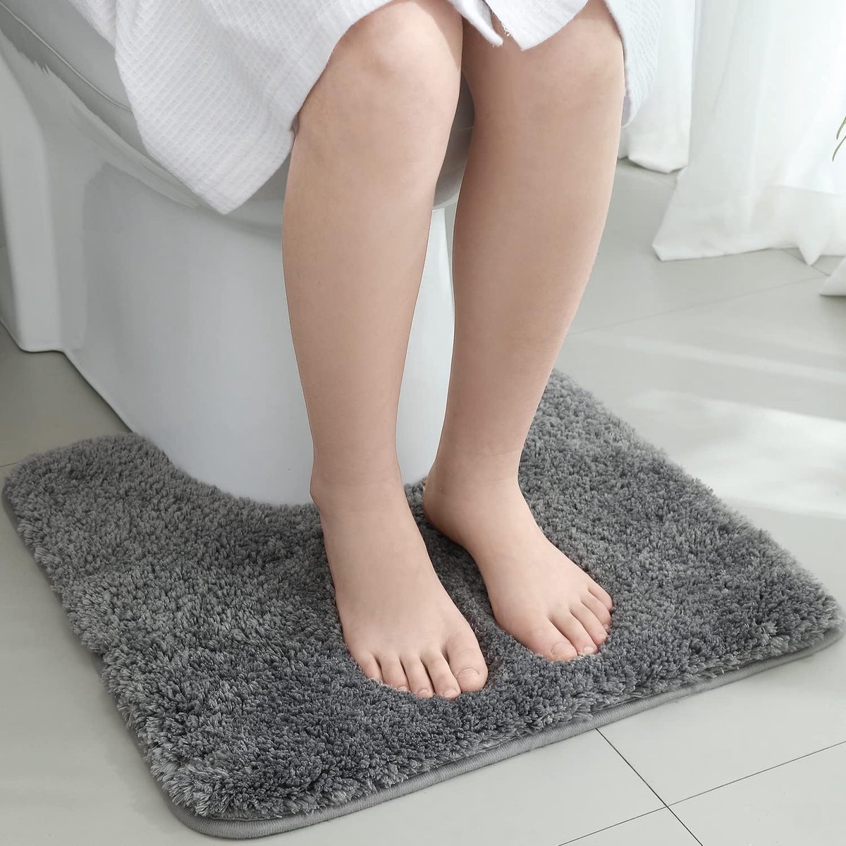 Badmat, wc-mat, U-vormig, wasbaar, antislip, absorberend, voor badkamer, toilet, 50 x 50 cm, grijs
