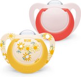 NUK Star Baby Dummy | 18-36 maanden | BPA-vrije siliconen fopspenen | gele bloemen | 2 tellen