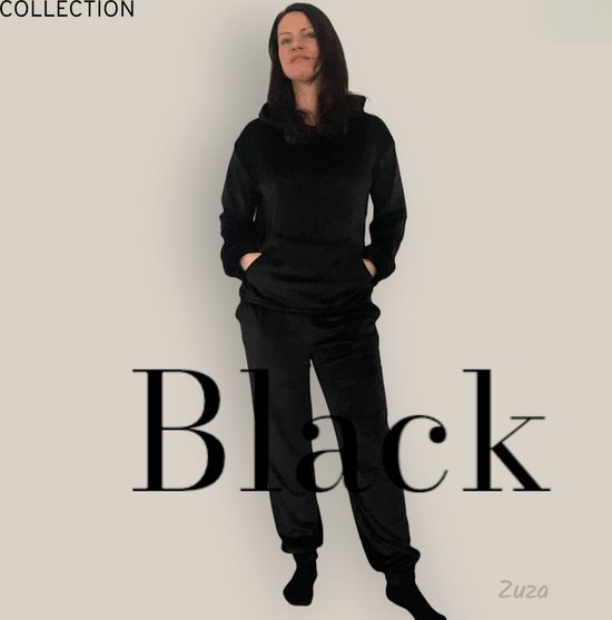 Huispak velours - zwart - 2 delig - maat XL - velvet -