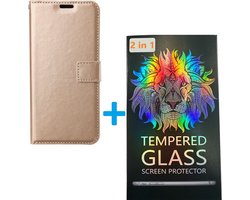 Portemonnee Bookcase Hoesje + 2 Pack Screenprotector Glas Geschikt voor: Oppo Reno 7 5G & Find X5 Lite - Goud