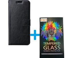 Portemonnee Bookcase Hoesje + 2 Pack Screenprotector Glas Geschikt voor: Oppo Reno 7 5G & Find X5 Lite - Zwart