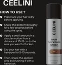 Gebruiksaanwijzing voor bruine CEELINI haarverdikker spray.