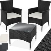 tectake® - wicker meubelen tuinset met verwisselbare hoezen, 2 stoelen en tafel met glazen blad, 2x outdoor loungestoelen met armleuningen en tuintafel, tuinmeubelset, balkonmeubilair - zwart - poly-rattan
