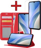 Hoesje Geschikt voor Samsung A15 Hoesje Book Case Hoes Portemonnee Cover Walletcase Met Screenprotector - Hoes Geschikt voor Samsung Galaxy A15 Hoes Bookcase Hoesje - Rood