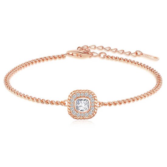Rosé armband met wit Swarovski® kristal - 16 cm - Valentijnsdag - Moederdag Cadeau - Geschenkset Vrouwen - Cadeau voor Vrouw - Verjaardagscadeau - Cadeau - Geschenk voor haar - Kerst Cadeau - Juwelia