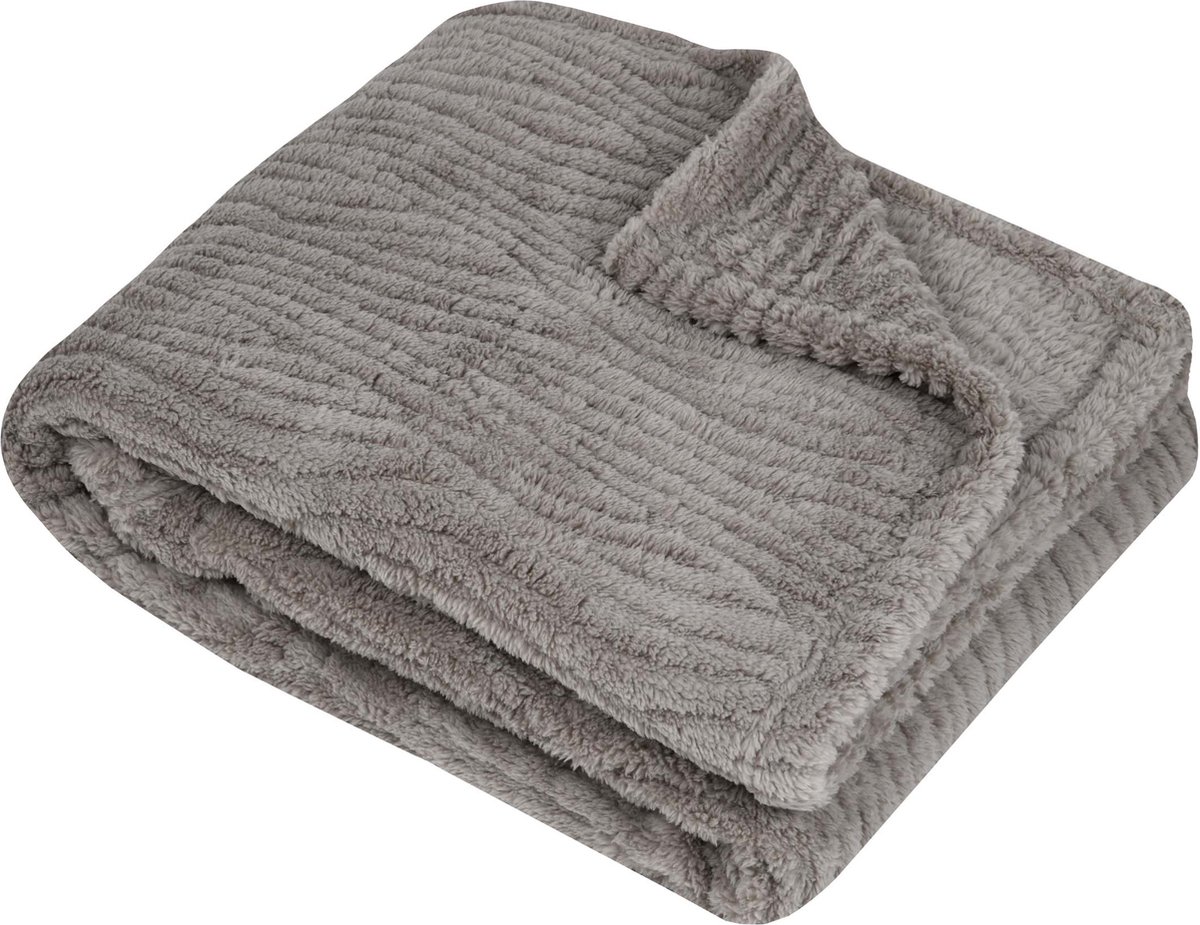 Stof Textiles Plaid / bankdeken / bedsprei Columbia - lichtgrijs - 130 x 160 cm - zachte polyester stof - 1 persoons