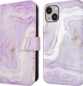 iMoshion Hoesje Geschikt voor iPhone 14 Hoesje Met Pasjeshouder - iMoshion Design Bookcase smartphone - Paars / Purple Marble