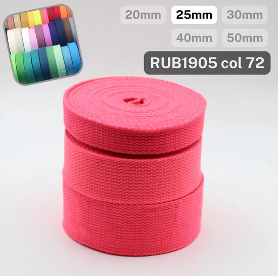 SANGLE DE BASE EN COTON de 5 mètres, Largeur 25MM, Couleur FLUOROZE 72