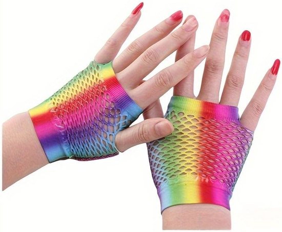 Visnet handschoenen regenboog