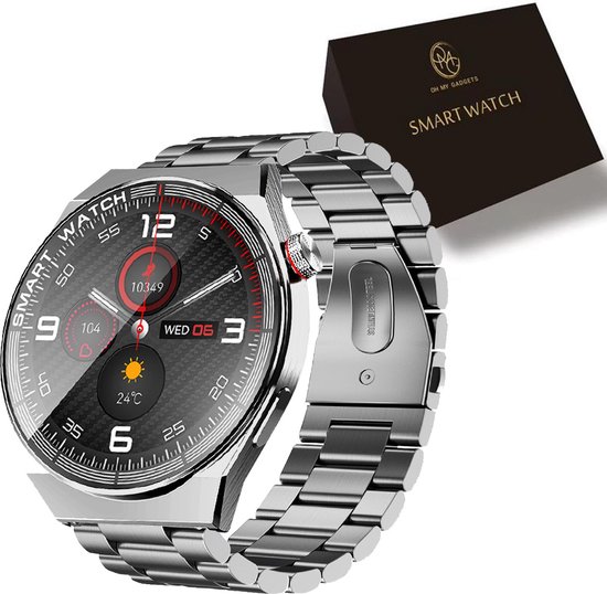 Montre intelligente OMG S1 Pro - Smartwatch Men - Titane - Tracker d'activité - Montre podomètre - Fonction d'appel complète - Claire comme du Crystal - Android et IOS - Argent