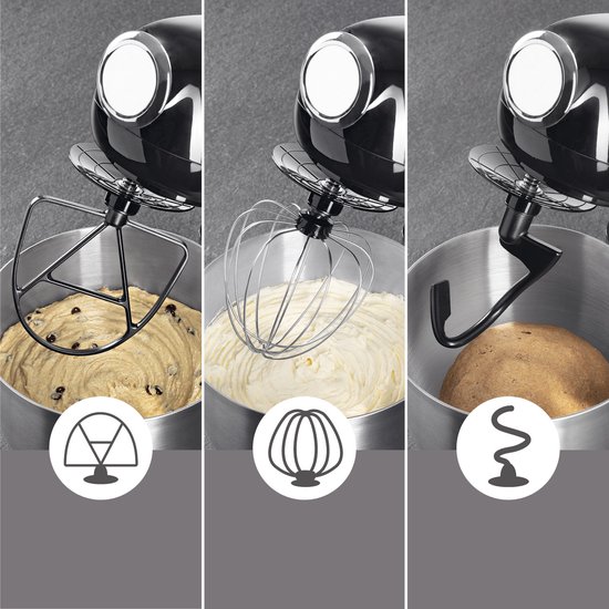 GOURMETmaxx Keukenmachine & roerapparaat, multifunctionele keukenhulp incl. mengkom en opzetstukken, krachtige mixer met garde en meer, elektrische kneedmachine, zwart van Gourmet Maxx — afbeelding 2