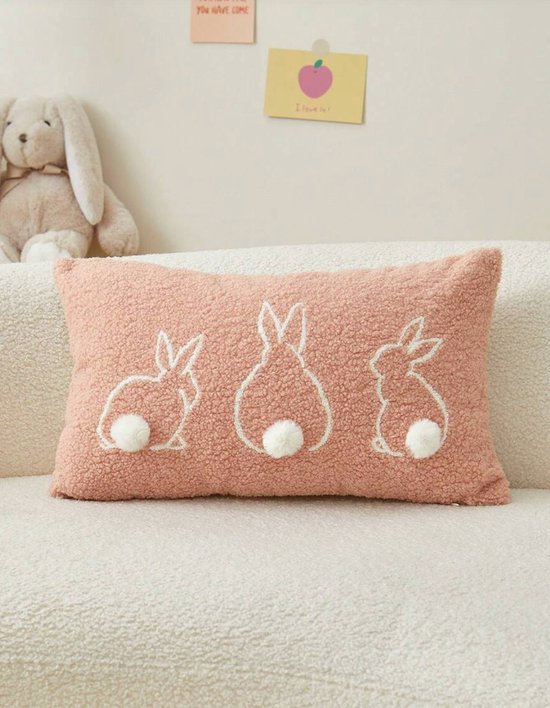 Sierkussen - Kussen - Decoratie - Pasen - Konijn - Bunny - Paasdecoratie - 30x50 cm - Roze