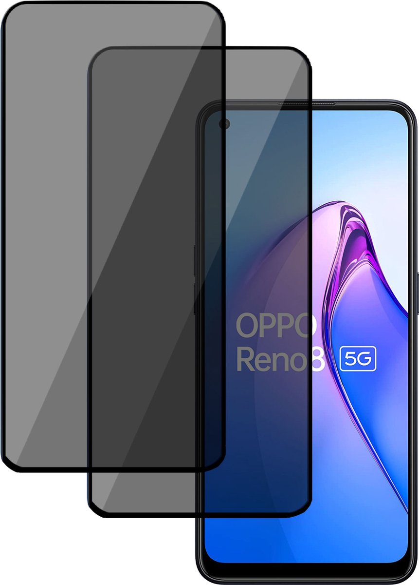 2x Privé Screenprotector geschikt voor OPPO Reno 8 - Privacy Beschermglas - Privacy Proteqt+