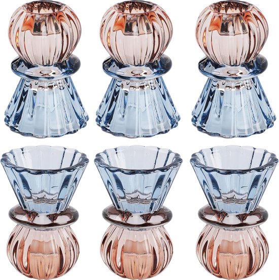 6-delige set glazen kaarsenhouders voor theelichtjes en kaarsen met kleurverloop