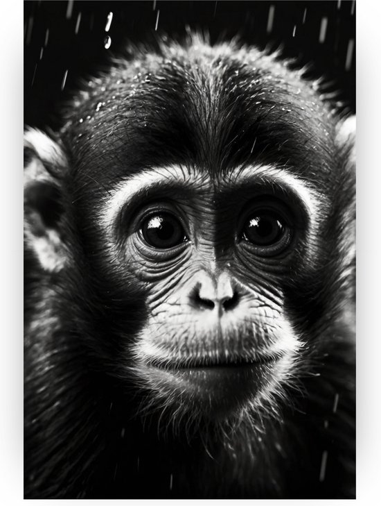 Aap poster - Zwart wit poster - Posters aap - Retro poster - Slaapkamer ...