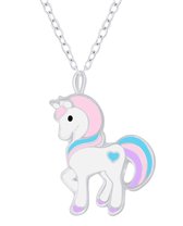 Joy|S - Zilveren pony hanger met ketting - eenhoorn 10 x 14 mm - voor kinderen