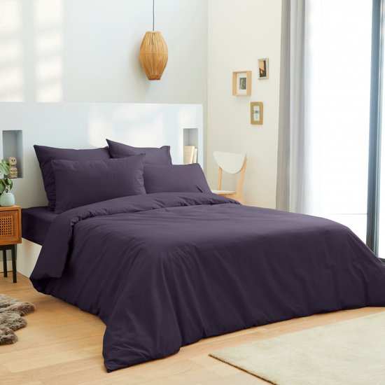 Univers Décor - 4-delige Unicolore Prune lakenset voor bed 140 x 190 cm 100% katoen / 57 draden/cm²