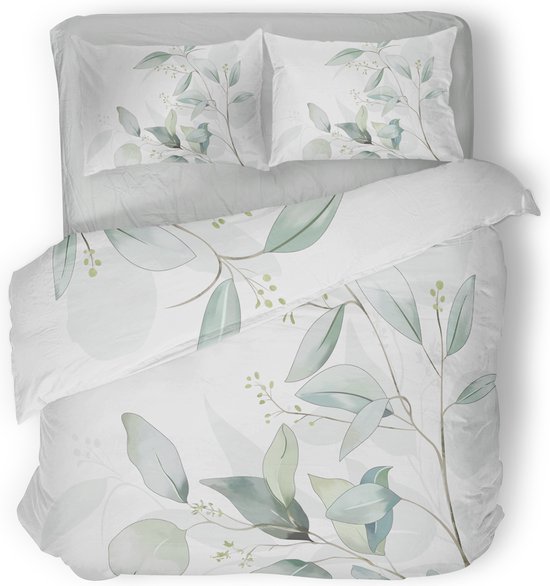 Eleganzazz Housse de couette Leaf Artistry - vert - Housse de couette 200x200/220cm - Micropercal - Double - Housses de couette