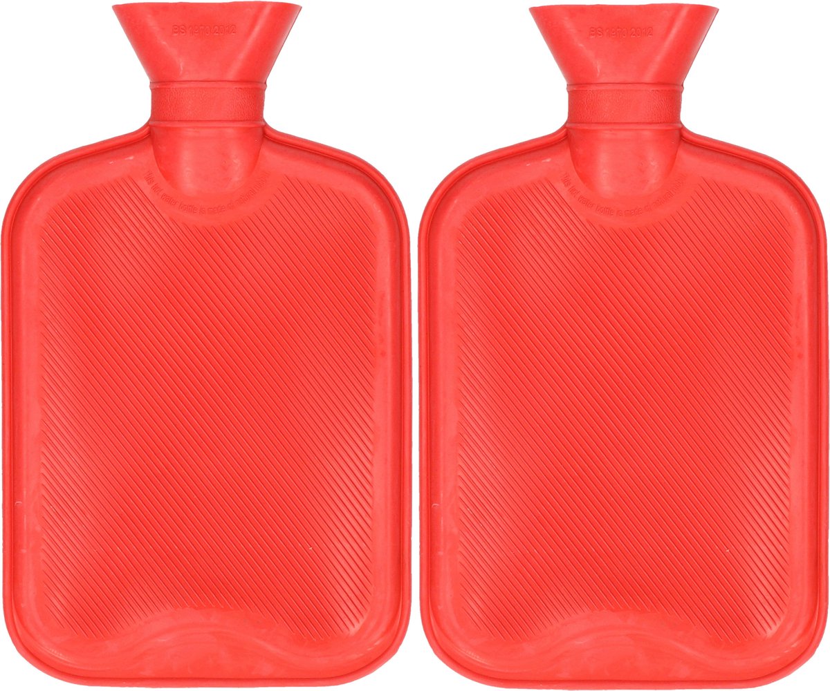 Goedkoopste DID Warmwaterkruik - 2x - met rubberen hoes - rood - 2L - kruiken voor warme voeten/lichaam