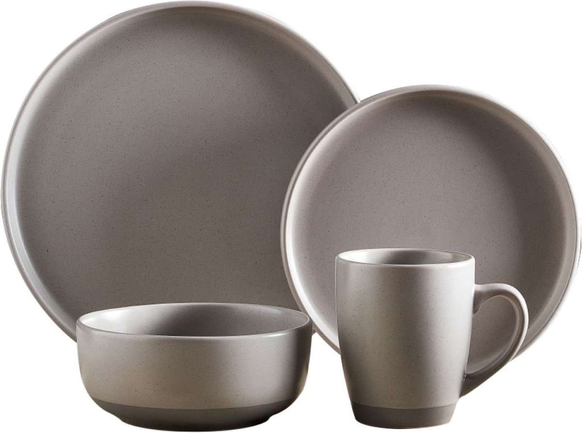 Barbary &, Oak - Avena Serviesset Set van 16 Stuks - Aardewerk - Grijs