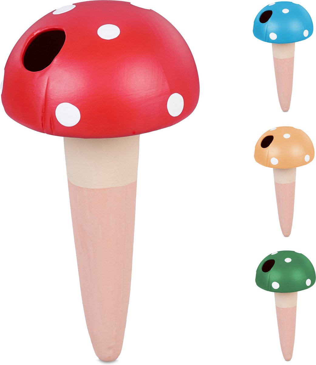 waterdruppelaar - set van 4 - elk 100 ml - paddenstoel design - kamerplanten - kleurrijk