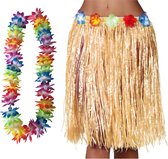 Toppers - Hawaï habille une jupe hula et une couronne de fleurs avec LED - adultes - naturel - soirée à thème tropical