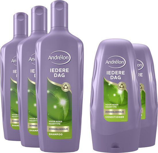 Andrélon Shampoo & Conditioner - Iedere Dag - verrijkt met voedingsrijke zonnebloemolie - 3 x 300 ml + 2 x 250 ml