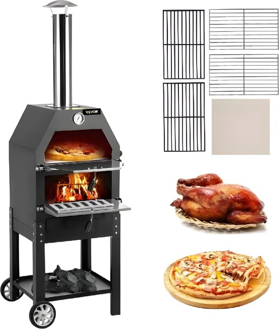 SureDeal® - Luxe BBQ - Pizza oven - 2-in-1 - Houtoven - Pizzasteen - Houtskool BBQ - 45.8x46.4x141.8 cm