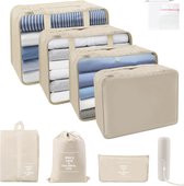 Kofferorganizerset, 10-delige verpakkingskubus, reiskledingzakken, lichtgewicht verpakkingszakken, waterdichte verpakkingszakken voor kleding, schoenen, ondergoed, cosmetica (beige)