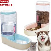 Hipidog - Automatische Dierenvoeder (set van 2) - Roze Voerbak & Blauwe Waterbak - Automatische voerbak- Kat & Hond - Waterbak + Voerbak - Automatische voerbak kat - Voerautomaat kat - Drinkbak hond