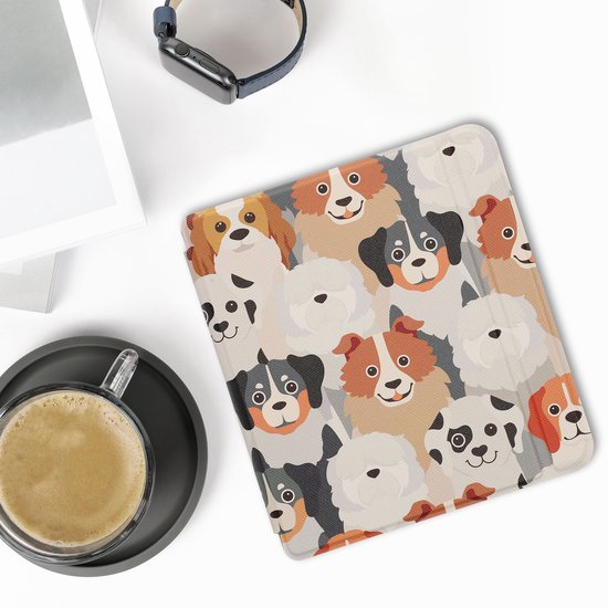 kwmobile e-reader hoesje geschikt voor Tolino Vision 6 hoes - E reader flip case met magnetische sluiting - Ereader cover - Honden Ontwerp design in wit / lichtbruin / grijs van kwmobile — afbeelding 5