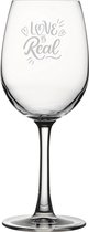 Gegraveerde witte wijnglas 36cl Love is real - valentijnsdag - valentijn