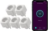 Calex Slimme Stekker - Set van 5 Stuks - Smart Plug (Franse/ BE aansluiting- penaarde ) - WiFi Stopcontact met App - Werkt met Alexa en Google Home - Wit