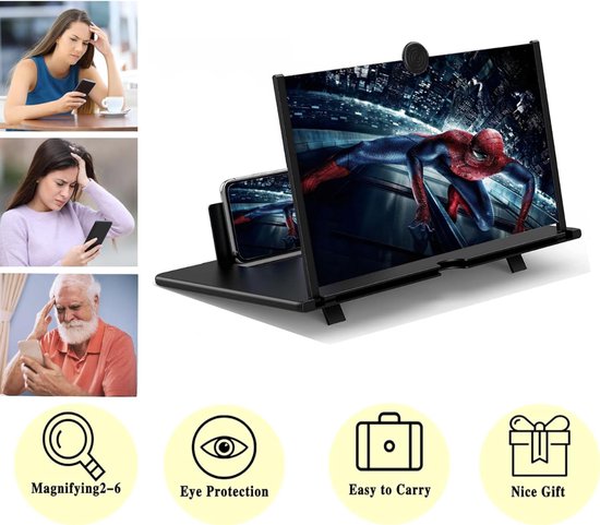 STEBRUAM 18 Inch Mobiele Telefoon Scherm Vergrootglas, 3D Universele HD Scherm Blauw Licht Opvouwbare Versterker Mount voor Alle Smartphones