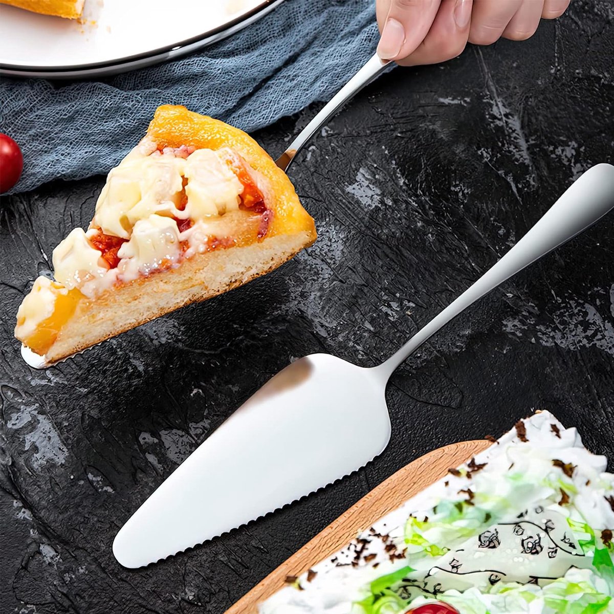 5 Stuks Pizza Gepolijst Gekarteld Mes, RVS Taart Cake Server