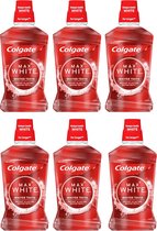 COLGATE - Mondwater - Mondspoeling -Zonder Alcohol - Max white - 6 x 500 ml - Voordeelverpakking