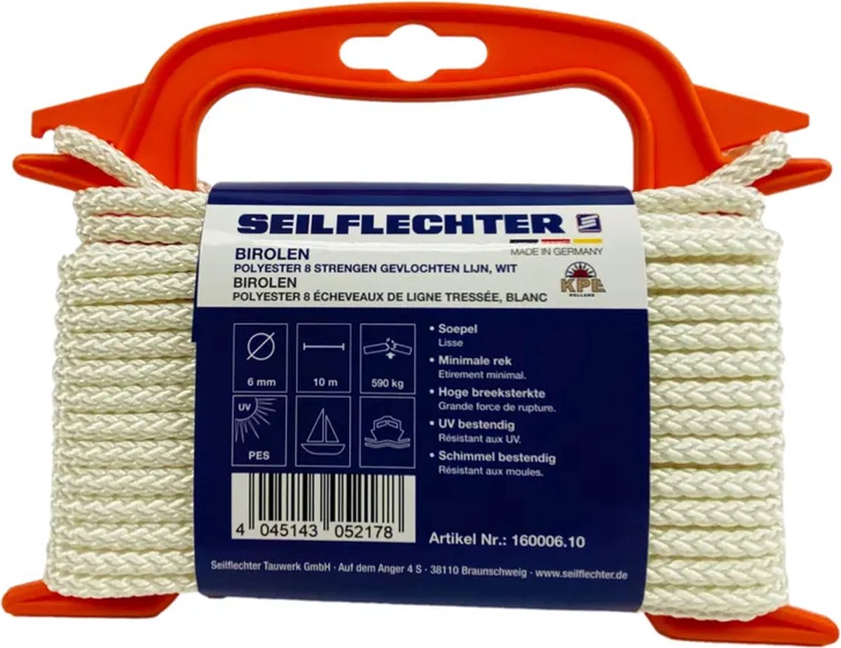 Seilflechter - Birolen Polyester - Wit - 8mm - Op Haspel - Maat: 5M