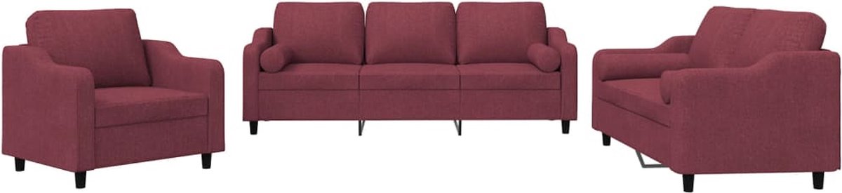 vidaXL - 3-delige - Loungeset - met - kussens - stof - wijnrood