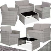 tectake® - Wicker zitgroep loungeset tuinset Lucca - 1 bank - 2 stoelen - 1 tafel met glasplaat - lichtgrijs grijs - 405016