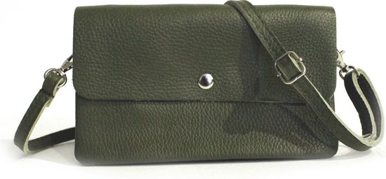 Sac bandoulière en cuir à 3 compartiments, vert olive - Made in Italy