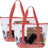 2-pack doorzichtige tas met rits en voorvak doorzichtige PVC-tas stadion strand zwembad concertspel waterpark buiten herbruikbaar (2-pack, rood)