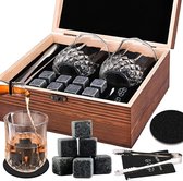 Whiskey Stones and Glass Gift Set for Men, 8 Granite Whiskey Stones + 2 Crystal Whiskey Glasses and Velvet Pouch, Father's Day/Christmas/Birthday Gift for Dad or Boyfriend